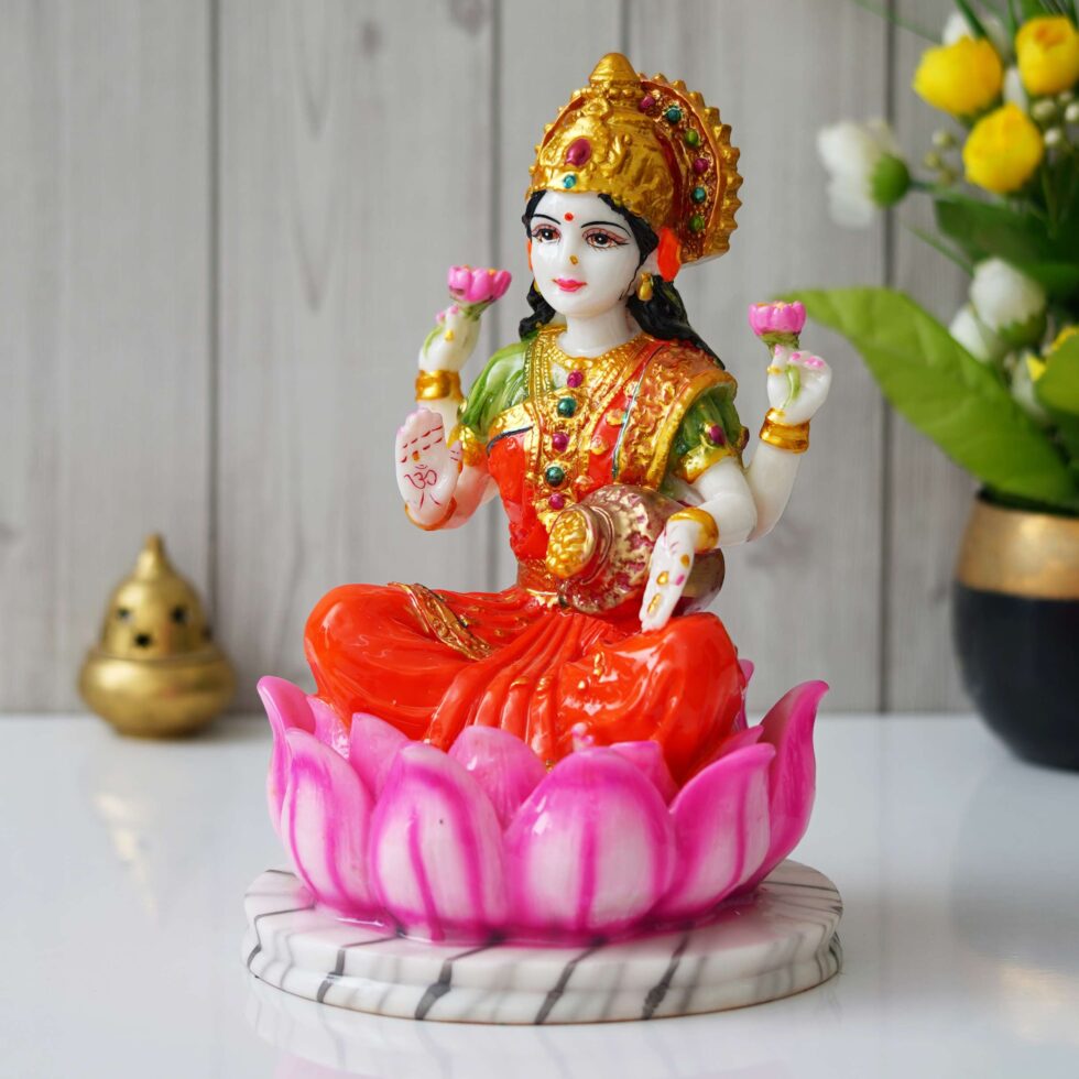 Goddess Lakshmi Idol on Lotus | Hindu Goddess of Wealth Statue | Spiritual Home Décor Gift (BLACKLUXE CRAFTS) - BLACKLUXECRAFTS