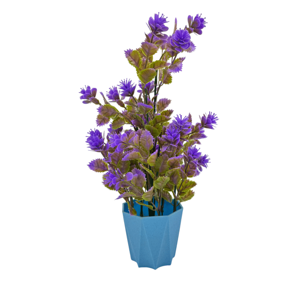 Handmade Artificial Purple Flower Plant in Blue Pot – Realistic Home & Office Table Decor | Eco-Friendly Craft from India (BLACKLUXE CRAFTS)