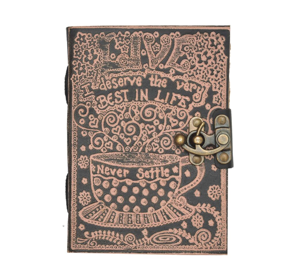 Vintage Leather Notebook with Lock | Motivational Quote Journal Diary “Never Settle – Best in Life” | Inspirational Writing Gift (BLACKLUXE CRAFTS) - BLACKLUXECRAFTS