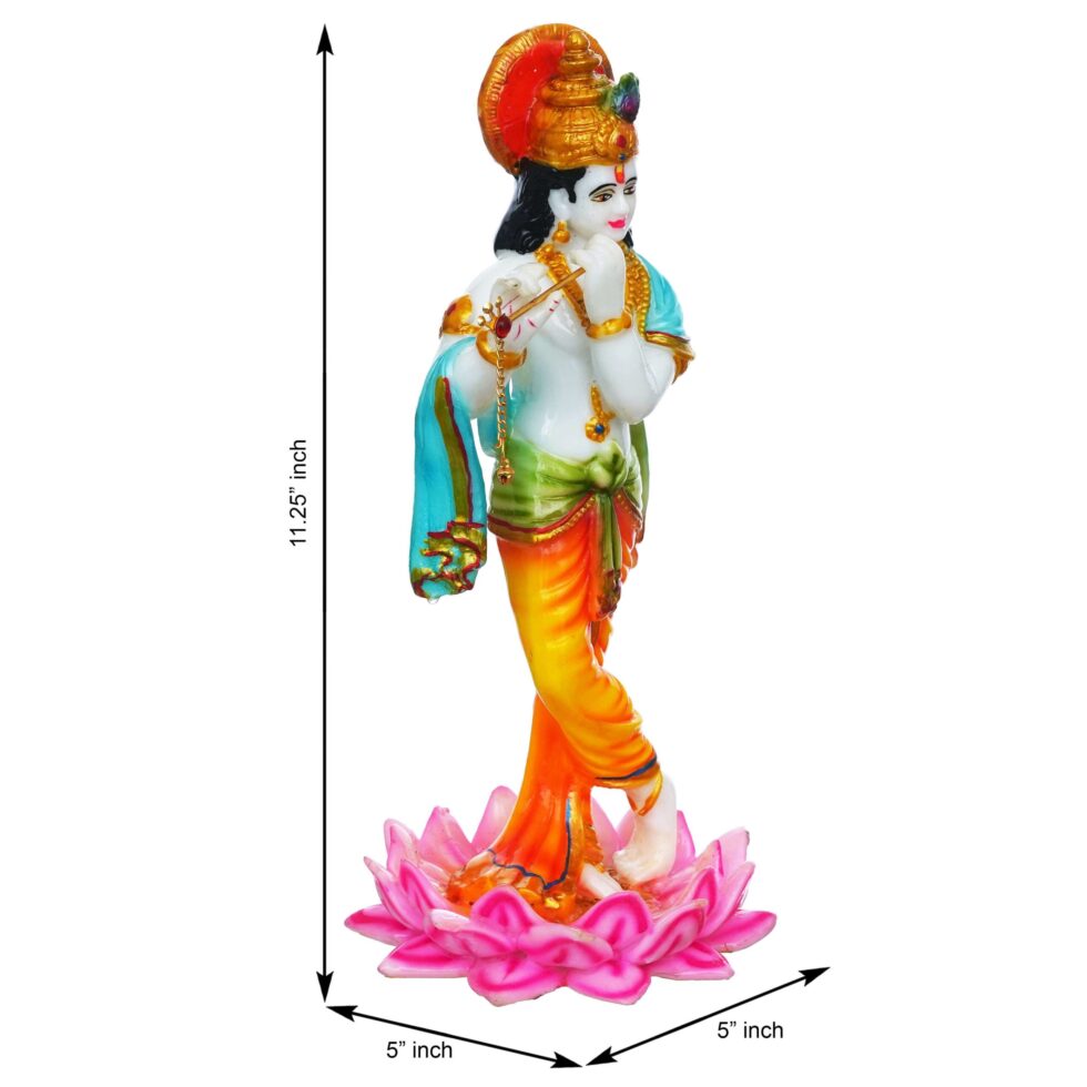 Lord Krishna Playing Flute Idol on Lotus | Hindu God Statue for Home Décor & Puja (BLACKLUXE CRAFTS) - BLACKLUXECRAFTS
