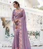 Handmade Lavender Organza Saree with Pink Floral Embroidery | Ethnic Indian Wedding Saree | Lightweight Party Wear Saree for Women (BLACKLUXE CRAFTS)