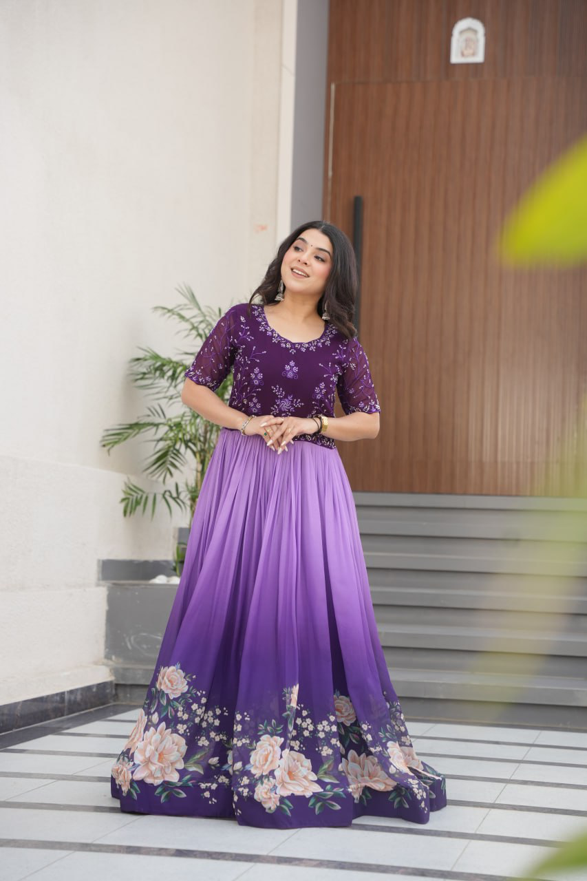 Handmade Purple Floral Maxi Dress for Women – Elegant Indian Ethnic Gown | Boho Party Wear Evening Outfit (BLACKLUXE CRAFTS)