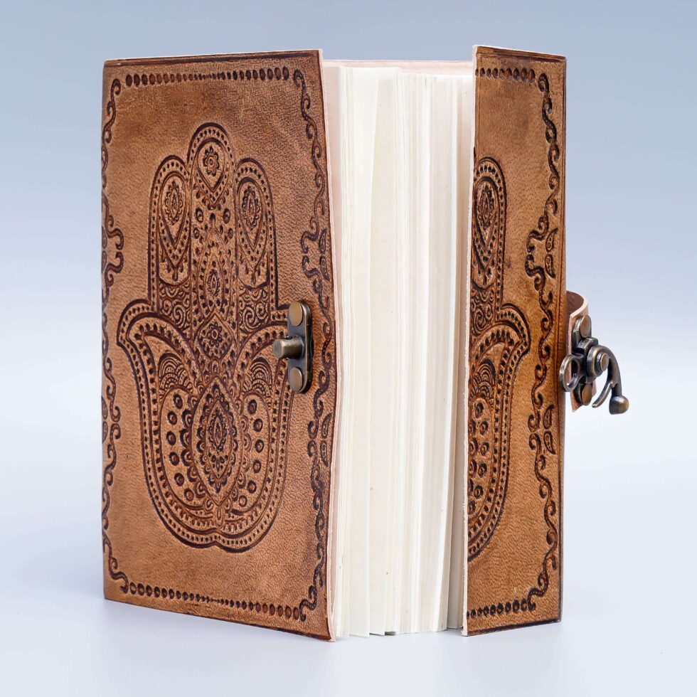 Handmade Leather Journal – Hamsa Hand Embossed Notebook, Vintage Writing Diary, Spiritual Sketchbook & Gift (BLACKLUXE CRAFTS) - BLACKLUXECRAFTS