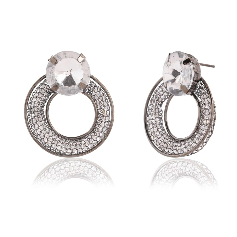 Silver Crystal Hoop Earrings Round Statement Stud Earrings for Women (BLACKLUXE CRAFTS) - BLACKLUXECRAFTS