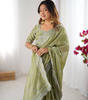 Handmade Olive Green Chikankari Embroidered Saree – Pure Georgette Traditional Indian Saree with Blouse | Wedding, Party & Ethnic Wear (BLACKLUXE CRAFTS)