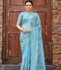 Handmade Light Blue Floral Embroidered Saree – Pure Indian Ethnic Wear | Designer Organza Saree for Weddings & Parties (BLACKLUXE CRAFTS)