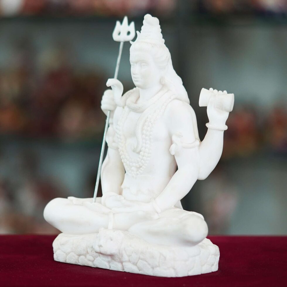 Lord Shiva Idol in White Marble Finish – Meditating Mahadev Statue for Home Temple & Spiritual Decor (BLACKLUXE CRAFTS) - BLACKLUXECRAFTS