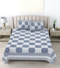 Handmade Cotton Bedsheet with Pillow Covers – Blue White Geometric Hand Block Print | Queen/King Size Bedspread from India (BLACKLUXE CRAFTS) - BLACKLUXECRAFTS
