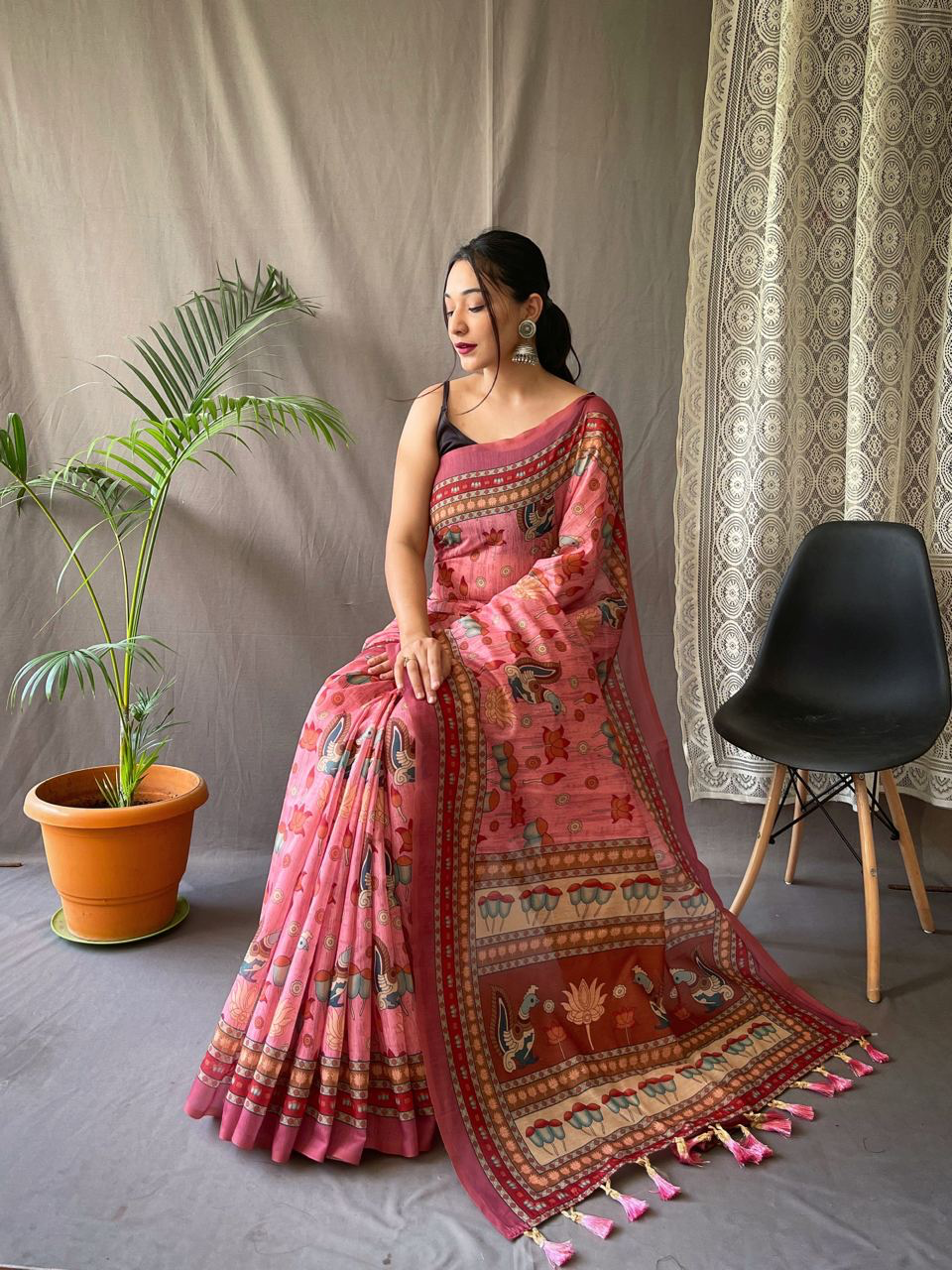 Handmade Pink Saree with Traditional Indian Block Print – Pure Cotton Ethnic Sari for Women | Festival, Wedding & Party Wear (BLACKLUXE CRAFTS)