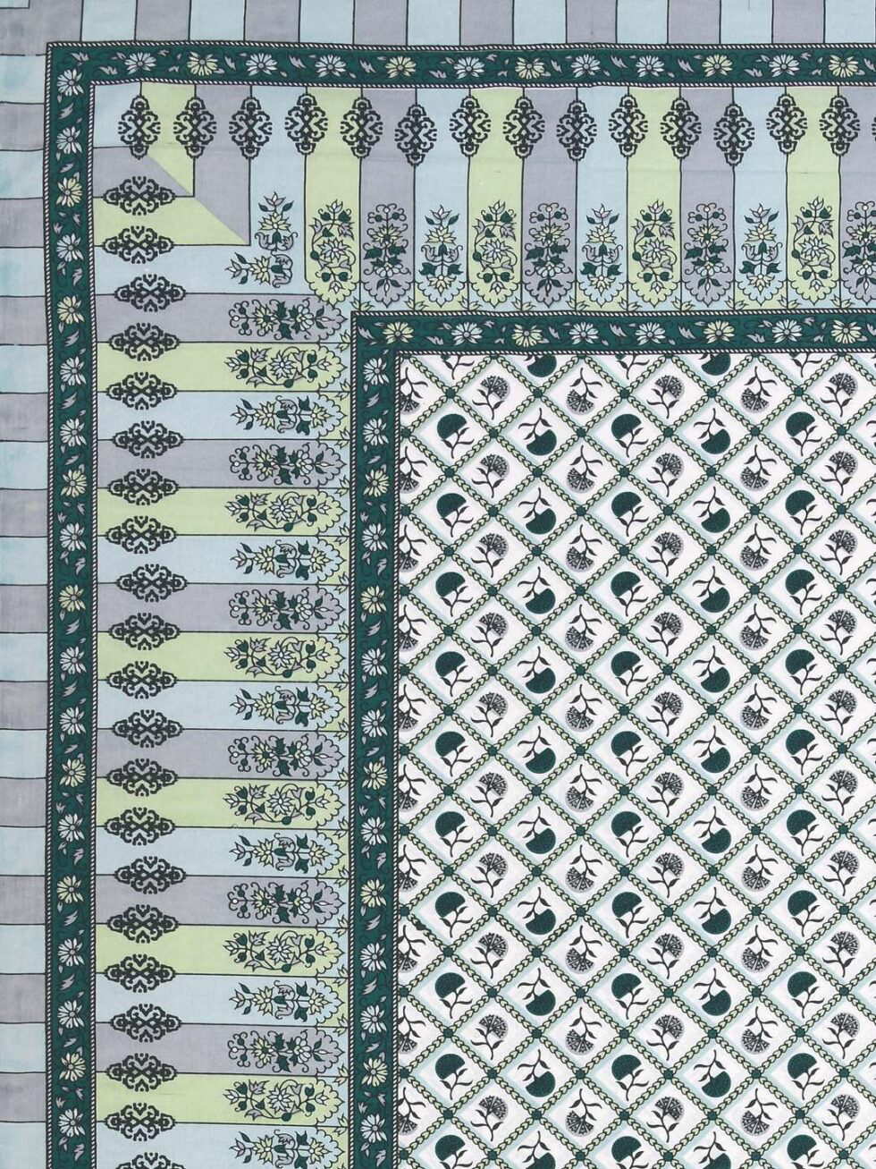 Handmade Cotton Double Bed Sheet with Pillow Covers – Green Floral Block Print | Indian Ethnic Bedding Set (BLACKLUXE CRAFTS) - BLACKLUXECRAFTS