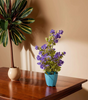 Handmade Artificial Purple Flower Plant in Blue Pot – Realistic Home & Office Table Decor | Eco-Friendly Craft from India (BLACKLUXE CRAFTS)