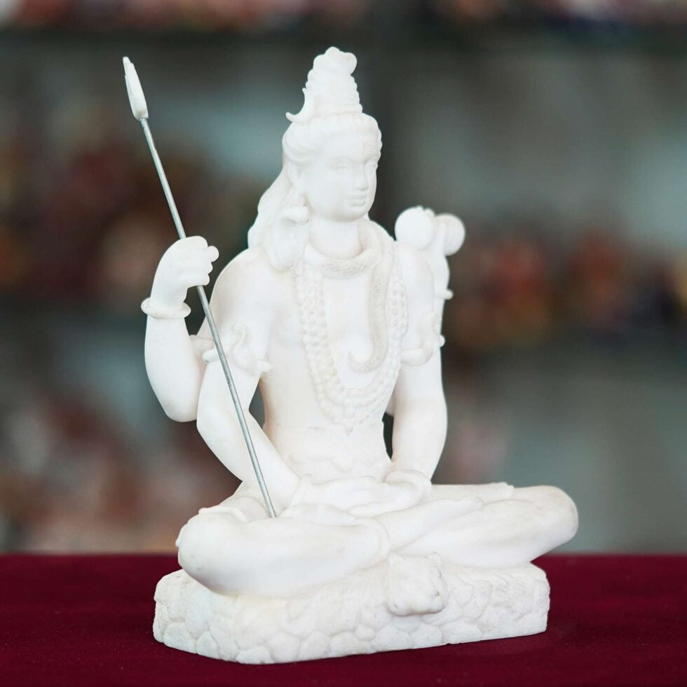 Lord Shiva Idol in White Marble Finish – Meditating Mahadev Statue for Home Temple & Spiritual Decor (BLACKLUXE CRAFTS) - BLACKLUXECRAFTS