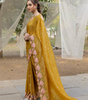 Handmade Mustard Yellow Floral Embroidered Saree | Pure Organza Silk Traditional Indian Sari with Blouse Piece | Elegant Wedding & Party Wear from India (BLACKLUXE CRAFTS)