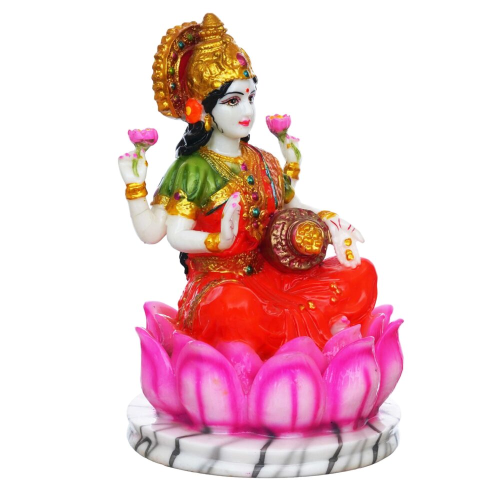 Goddess Lakshmi Idol on Lotus | Hindu Goddess of Wealth Statue | Spiritual Home Décor Gift (BLACKLUXE CRAFTS) - BLACKLUXECRAFTS