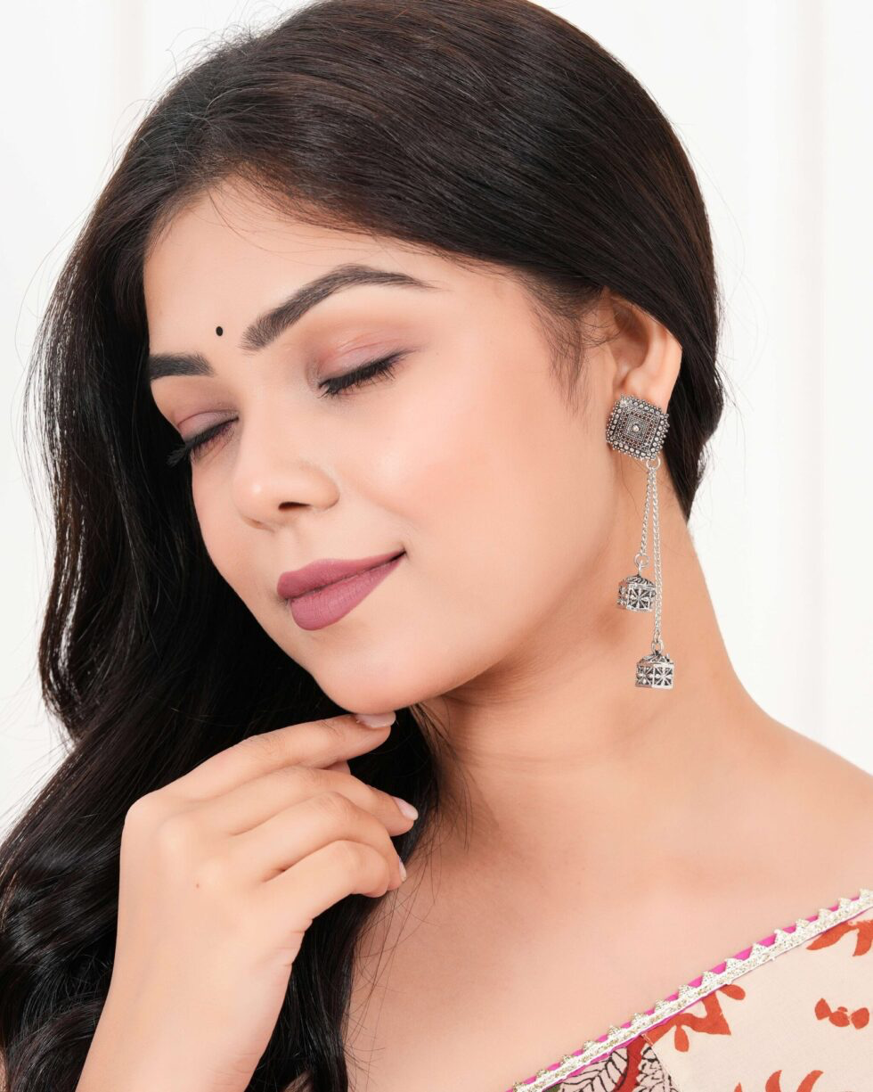 Boho Tribal Oxidized Silver Dangle Earrings Ethnic Long Chain Drop Earrings for Women (BLACKLUXE CRAFTS) - BLACKLUXECRAFTS