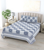 Handmade Cotton Bedsheet with Pillow Covers – Blue White Geometric Hand Block Print | Queen/King Size Bedspread from India (BLACKLUXE CRAFTS) - BLACKLUXECRAFTS
