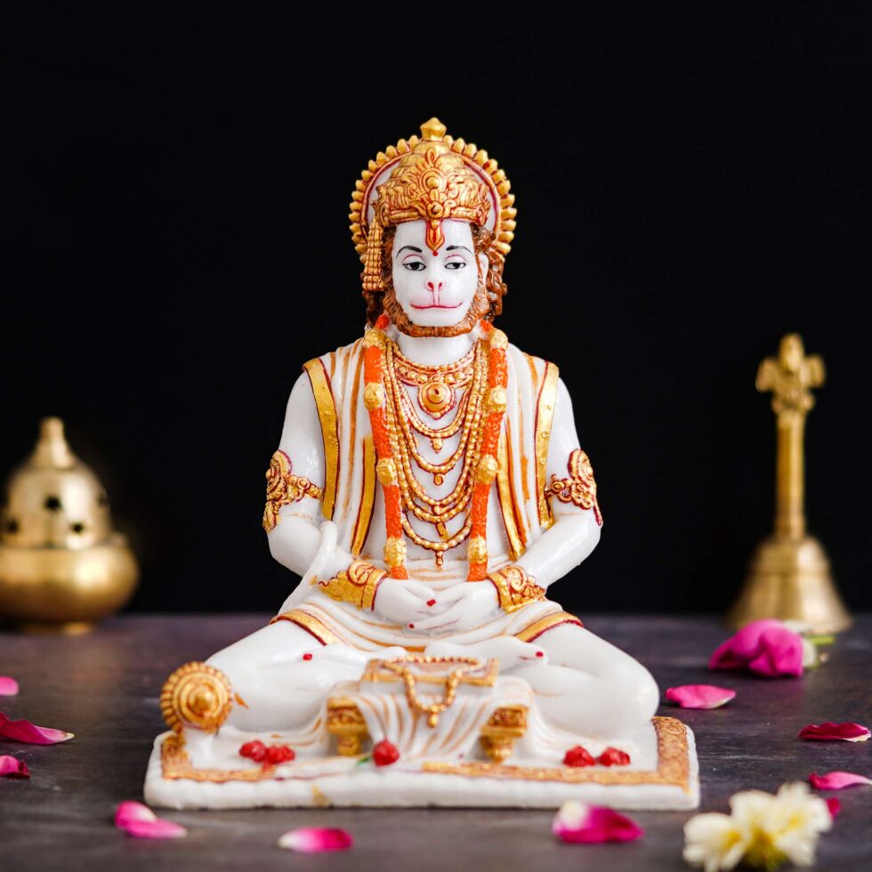 White Marble Finish Lord Hanuman Idol | Hindu God Statue for Home Temple & Spiritual Décor (BLACKLUXE CRAFTS) - BLACKLUXECRAFTS