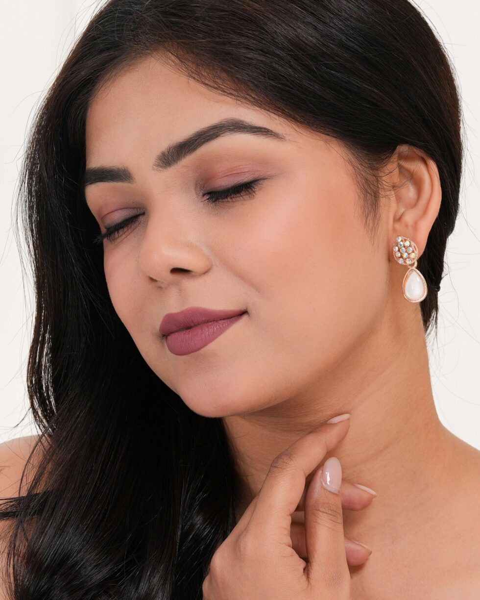 Rose Gold Crystal Drop Earrings Sparkling Teardrop Statement Earrings for Women (BLACKLUXE CRAFTS) - BLACKLUXECRAFTS