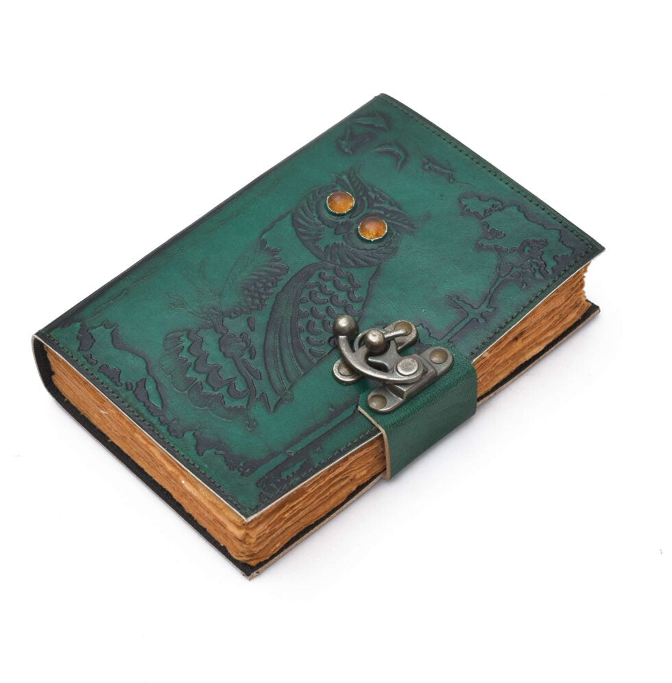 Vintage Owl Leather Notebook with Lock | Handmade Journal Diary for Writing, Sketching & Gifting (BLACKLUXE CRAFTS) - BLACKLUXECRAFTS