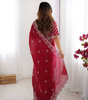 Handmade Red Georgette Saree with White Embroidery – Indian Ethnic Bridal & Party Wear – Elegant Designer Sari for Women Worldwide (BLACKLUXE CRAFTS)