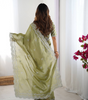 Handmade Olive Green Chikankari Embroidered Saree – Pure Georgette Traditional Indian Saree with Blouse | Wedding, Party & Ethnic Wear (BLACKLUXE CRAFTS)