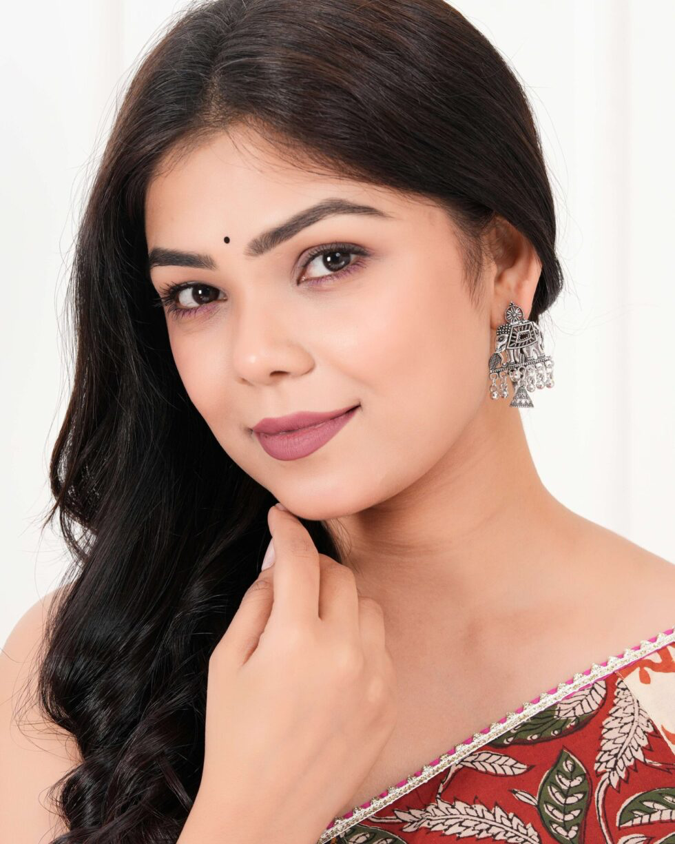 Oxidized Silver Elephant Design Jhumka Earrings Handcrafted Ethnic Indian Jewelry for Women (BLACKLUXE CRAFTS) - BLACKLUXECRAFTS