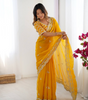 Handmade Yellow Georgette Saree with Intricate Embroidery | Indian Ethnic Designer Sari for Wedding & Party Wear – Made in India (BLACKLUXE CRAFTS)