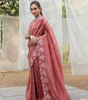Handmade Pink Organza Saree with Intricate Floral Embroidery – Elegant Indian Designer Saree for Weddings & Parties (BLACKLUXE CRAFTS)
