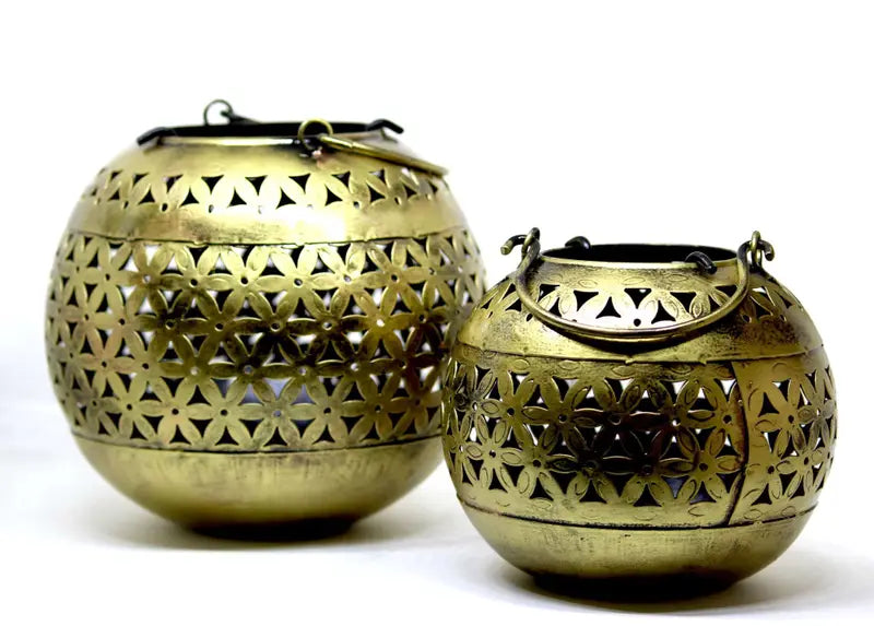 Handmade Brass Lantern Candle Holder | Indian Vintage Tealight Holder | Decorative Hanging Votive Lamp for Home & Garden Decor (BLACKLUXE CRAFTS) - BLACKLUXECRAFTS