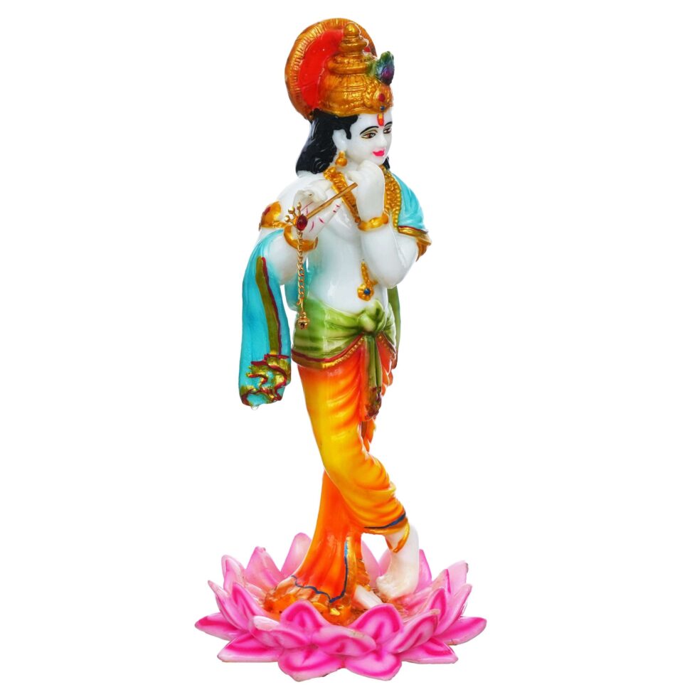 Lord Krishna Playing Flute Idol on Lotus | Hindu God Statue for Home Décor & Puja (BLACKLUXE CRAFTS) - BLACKLUXECRAFTS