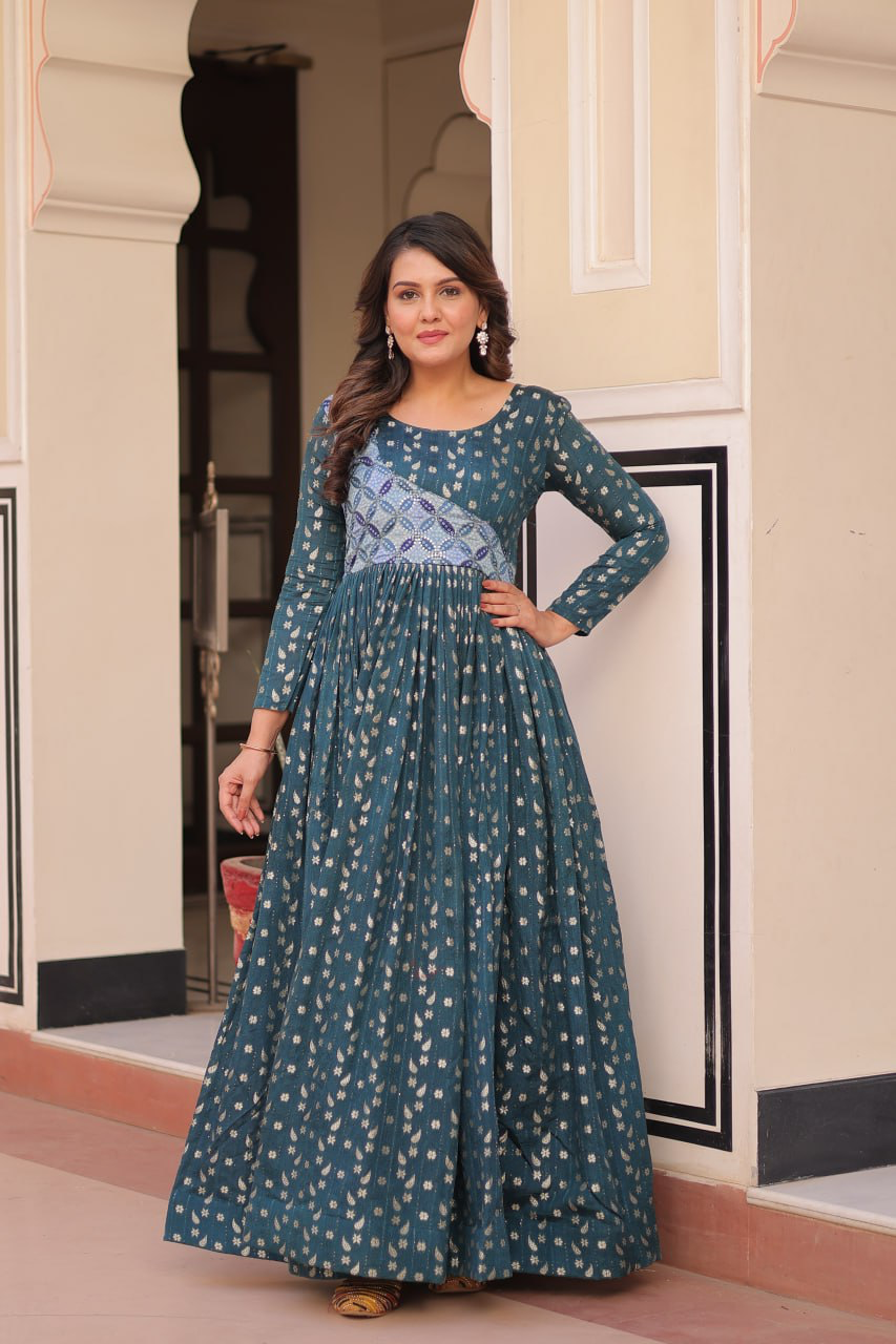 Handmade Indian Anarkali Gown – Maroon Long Maxi Dress with Gold Print | Ethnic Party Wear | Traditional Women’s Outfit from India (BLACKLUXE CRAFTS)