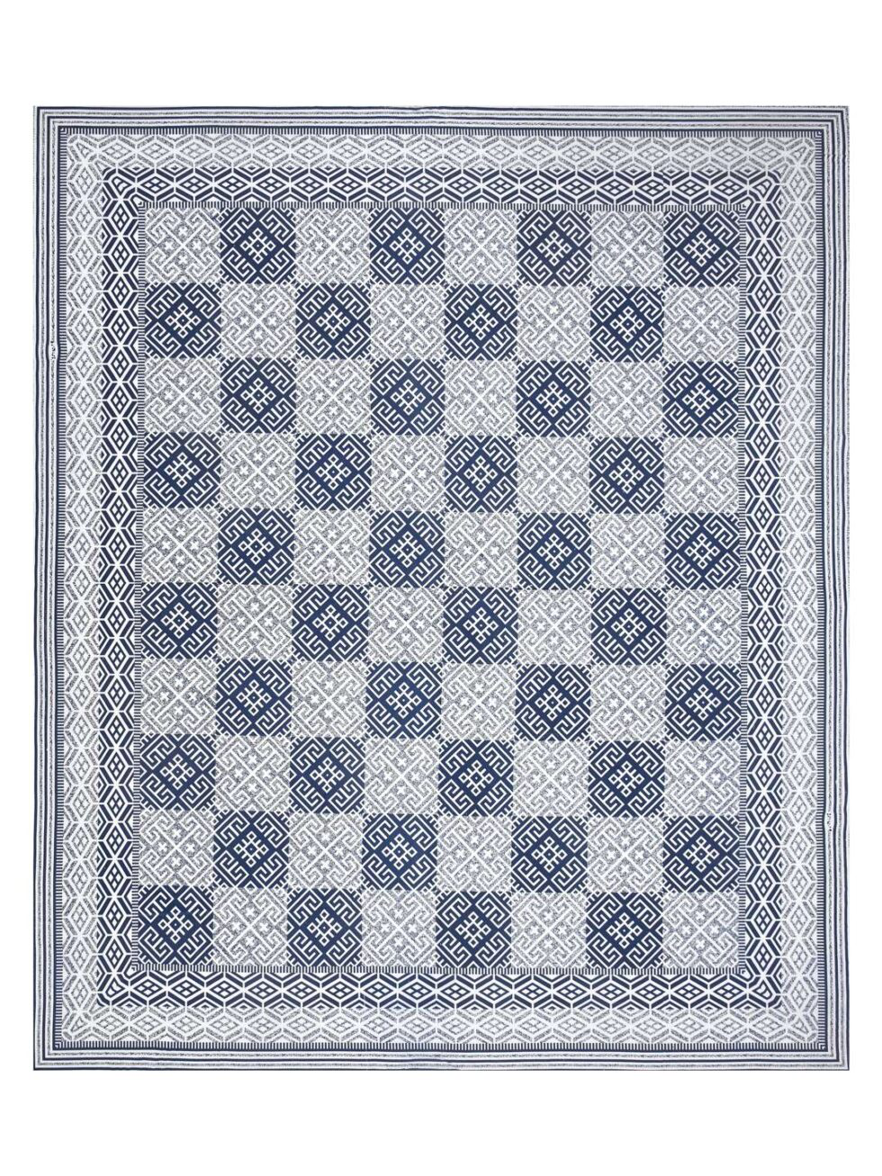 Handmade Cotton Bedsheet with Pillow Covers – Blue White Geometric Hand Block Print | Queen/King Size Bedspread from India (BLACKLUXE CRAFTS) - BLACKLUXECRAFTS