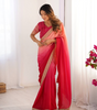 Handmade Pink Ombre Silk Saree with Golden Embroidered Border | Indian Ethnic Party Wear Sari for Women | Festival & Wedding Outfit (BLACKLUXE CRAFTS)