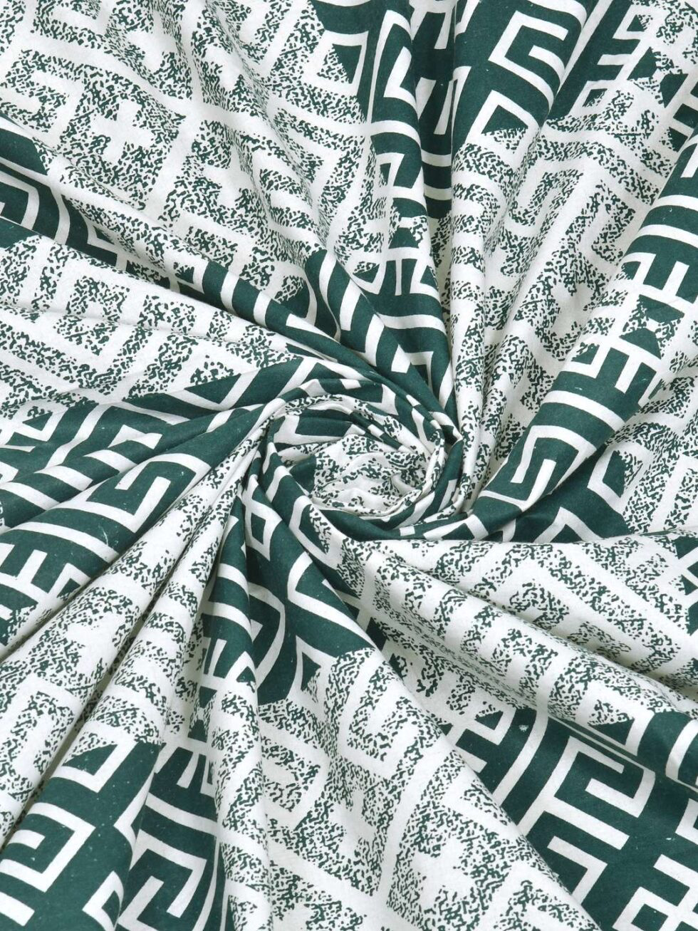 Handmade Cotton Double Bedsheet with Pillow Covers – Green & White Block Print | Indian Ethnic Bedding Set for King/Queen Size | Artisan Home Décor (BLACKLUXE CRAFTS) - BLACKLUXECRAFTS