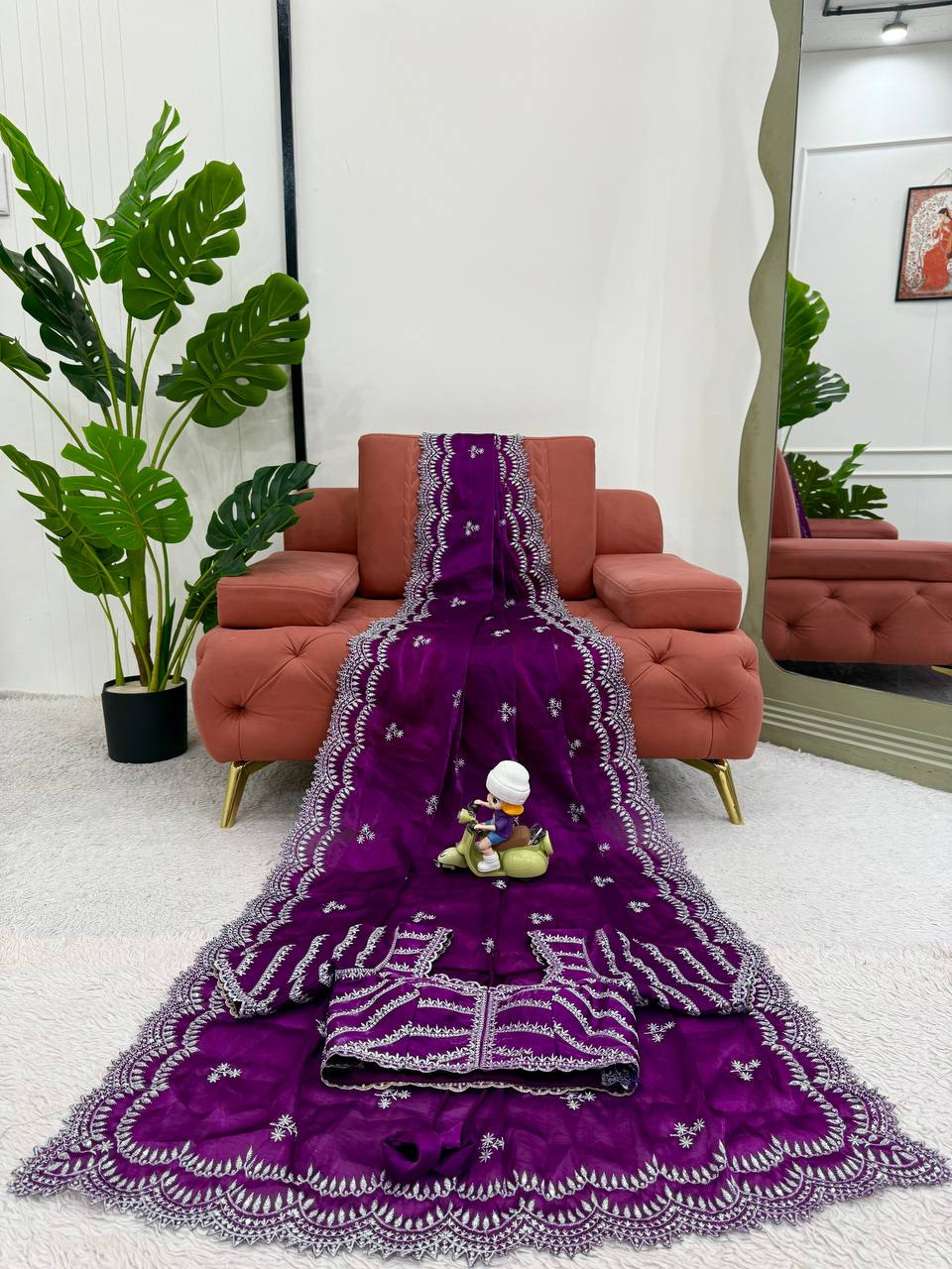 Handmade Purple Embroidered Saree with Silver Thread Work | Traditional Indian Designer Saree for Wedding & Party Wear | Ethnic Handmade Fashion from India (BLACKLUXE CRAFTS)