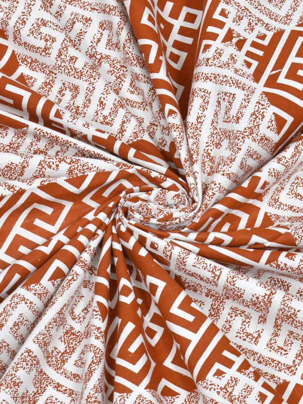 Handmade Cotton Block Print Bed Sheet with Pillow Covers – Rust & White Geometric Jaipuri King Size Bedsheet – Ethnic Indian Bedding Set (BLACKLUXE CRAFTS) - BLACKLUXECRAFTS