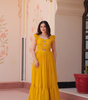 Handmade Mustard Yellow Maxi Dress – Ethnic Indian Embroidered Butterfly Gown | Boho Party Wear Long Dress for Women (BLACKLUXE CRAFTS) - BLACKLUXECRAFTS