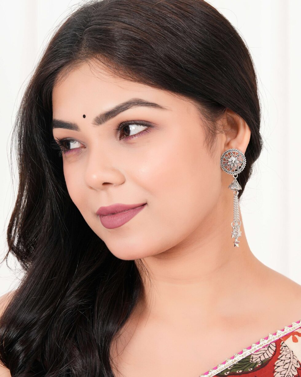 Handmade Oxidized Silver Long Chain Earrings with Star Charms – Ethnic Boho Dangle Jewelry for Women (BLACKLUXE CRAFTS) - BLACKLUXECRAFTS