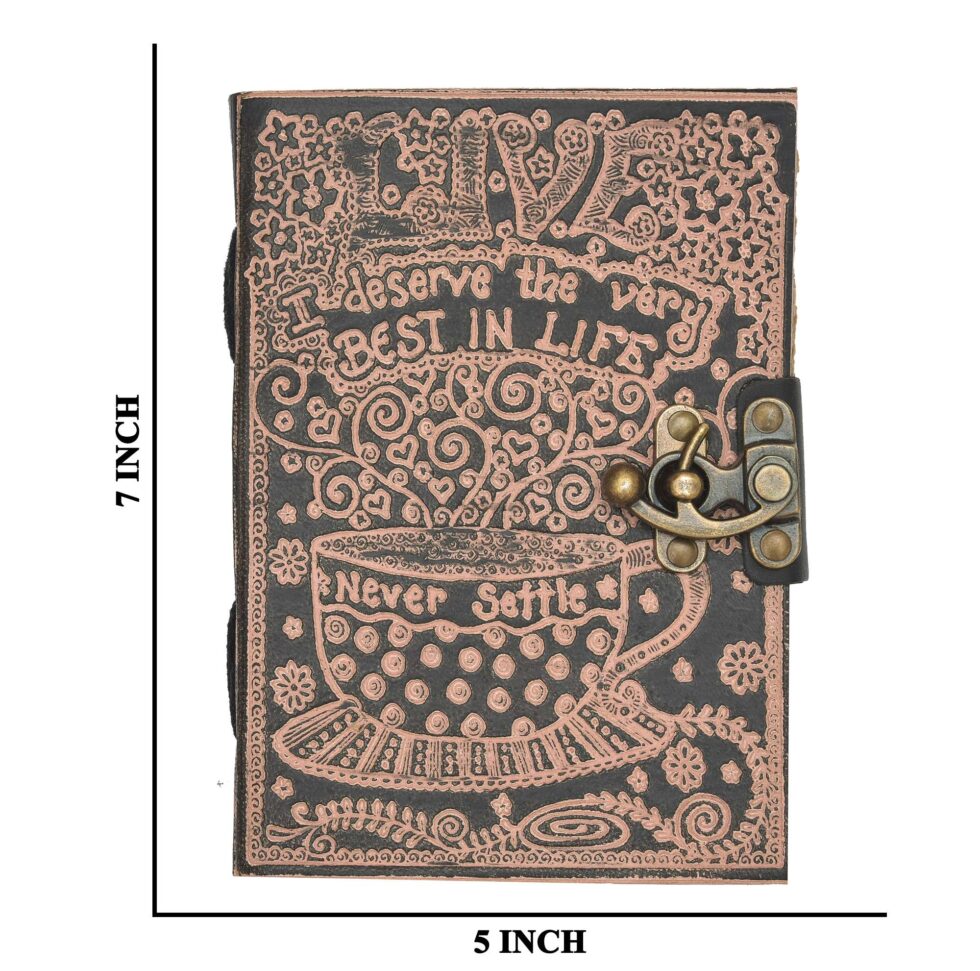 Vintage Leather Notebook with Lock | Motivational Quote Journal Diary “Never Settle – Best in Life” | Inspirational Writing Gift (BLACKLUXE CRAFTS) - BLACKLUXECRAFTS