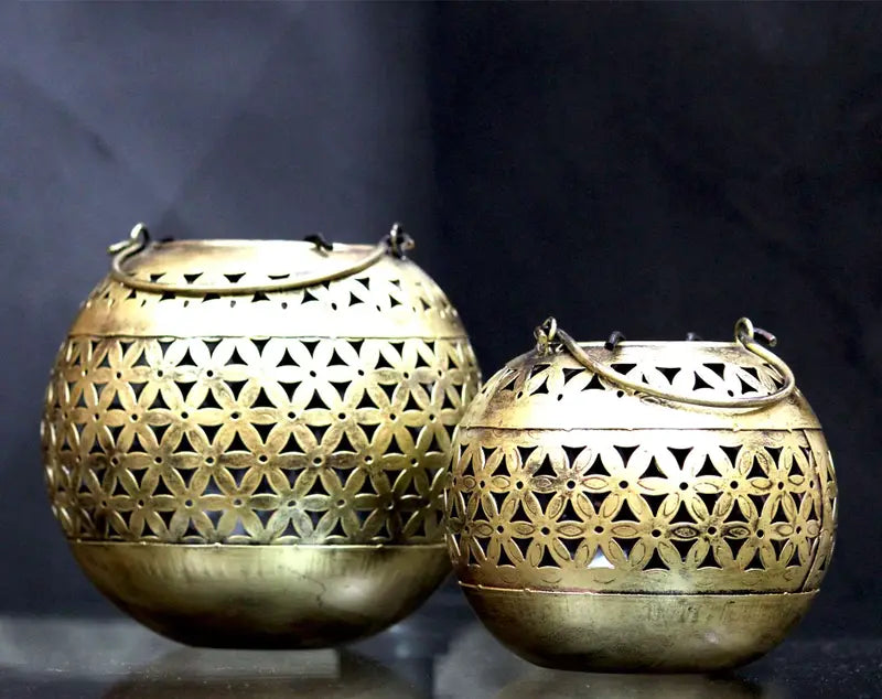 Handmade Brass Lantern Candle Holder | Indian Vintage Tealight Holder | Decorative Hanging Votive Lamp for Home & Garden Decor (BLACKLUXE CRAFTS) - BLACKLUXECRAFTS