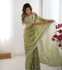 Handmade Olive Green Chikankari Embroidered Saree – Pure Georgette Traditional Indian Saree with Blouse | Wedding, Party & Ethnic Wear (BLACKLUXE CRAFTS)