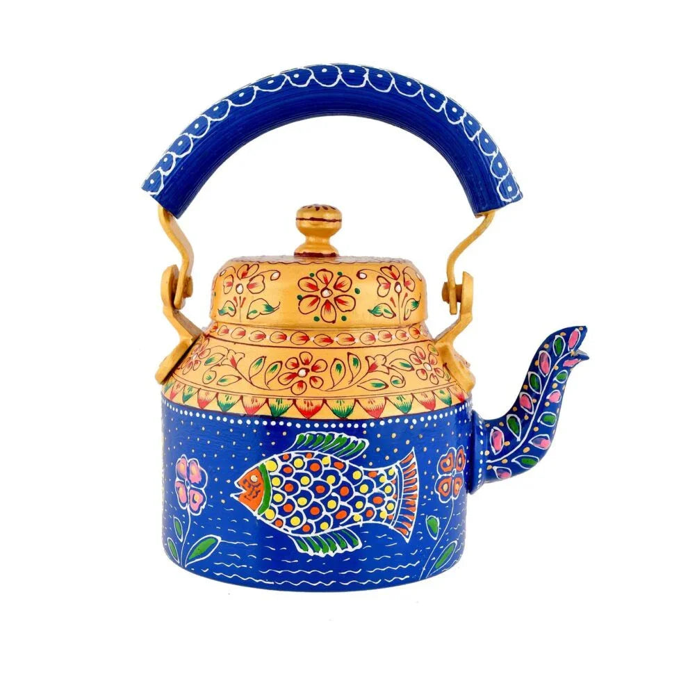 Hand-Painted Aluminium Tea Kettle – 750 ml for kitchen décor Home Décor , Tea Party Serving (BLACK LUXE CRAFTS) - BLACKLUXECRAFTS