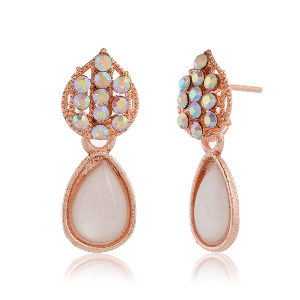 Rose Gold Crystal Drop Earrings Sparkling Teardrop Statement Earrings for Women (BLACKLUXE CRAFTS) - BLACKLUXECRAFTS