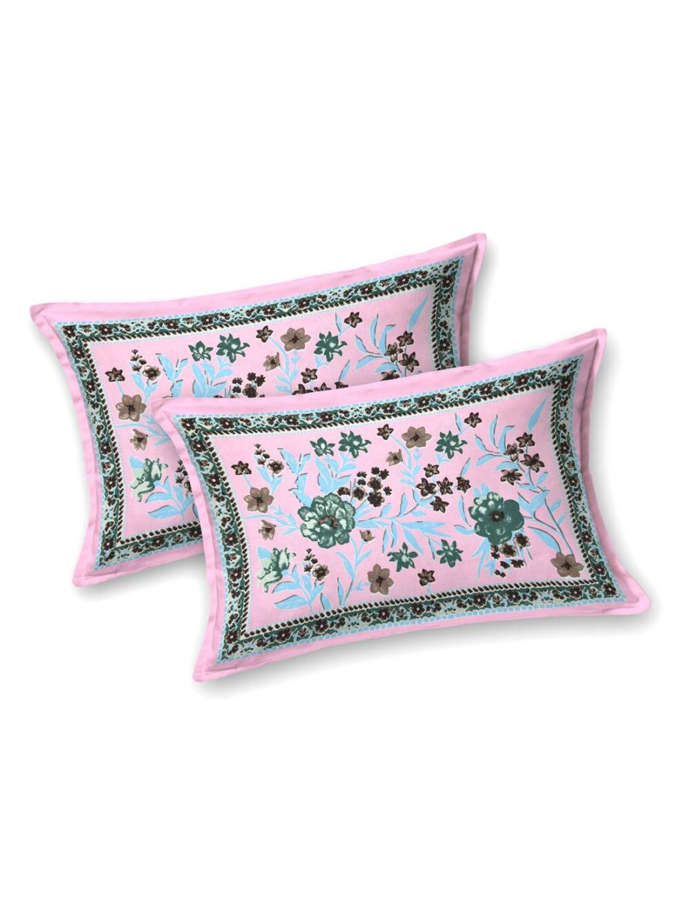 Handmade Pink Floral Block Print Cotton Bedsheet with Pillow Covers – Indian Queen Size Ethnic Bedding Set (BLACKLUXE CRAFTS) - BLACKLUXECRAFTS
