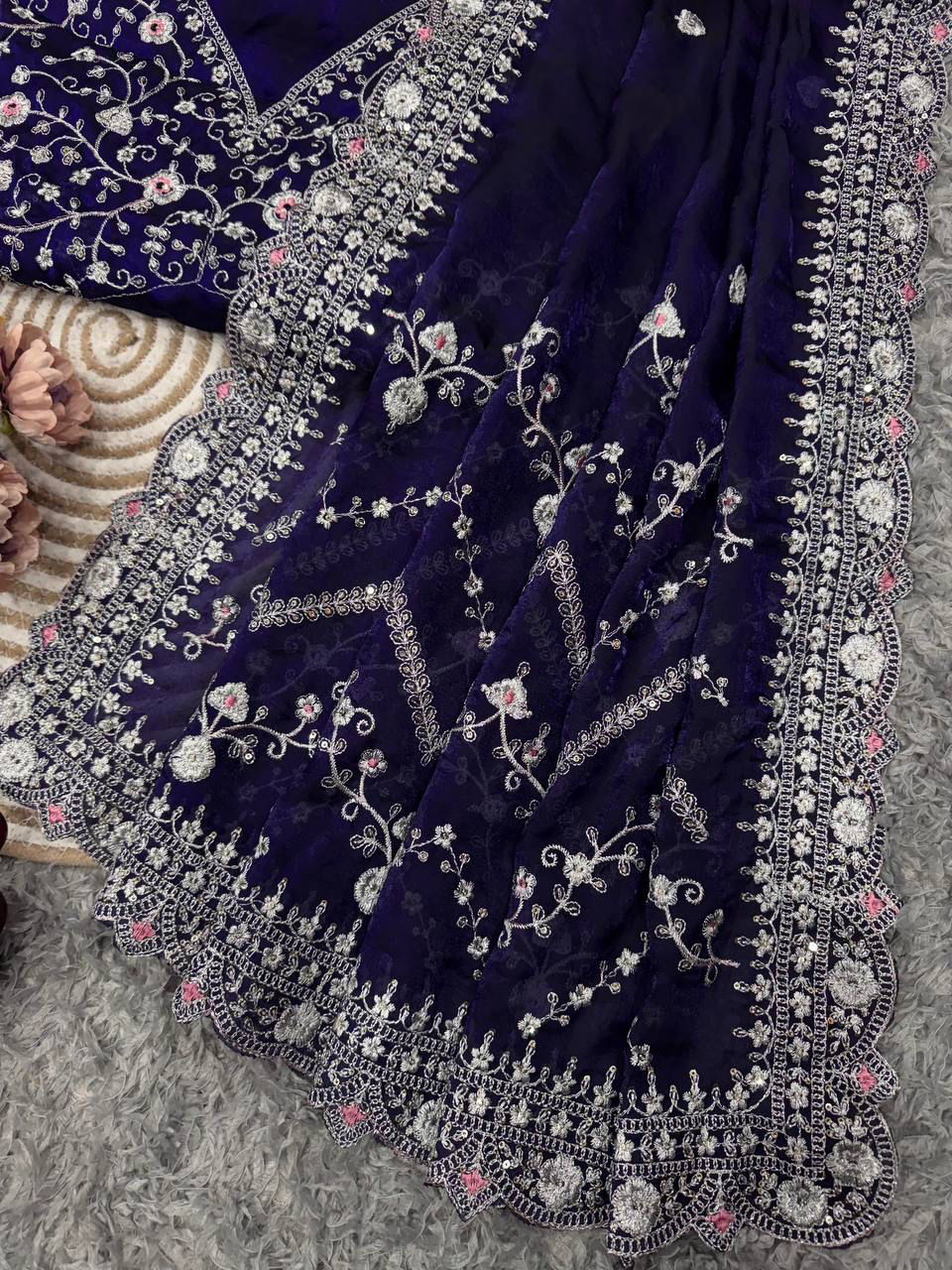 Handmade Indian Navy Blue Embroidered Salwar Sarees | Traditional Ethnic Anarkali Dress with Dupatta – Wedding & Party Wear (BLACKLUXE CRAFTS)