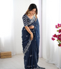 Handmade Navy Blue Embroidered Saree – Elegant Georgette Indian Ethnic Wear | Traditional Party & Wedding Saree for Women Worldwide (BLACKLUXE CRAFTS)