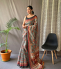 Handmade Grey Indian Saree – Traditional Block Print Cotton Silk Sari with Ethnic Motifs | Artisan Crafted Sustainable Fashion from India (BLACKLUXE CRAFTS)