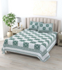 Handmade Cotton Double Bedsheet with Pillow Covers – Green & White Block Print | Indian Ethnic Bedding Set for King/Queen Size | Artisan Home Décor (BLACKLUXE CRAFTS) - BLACKLUXECRAFTS