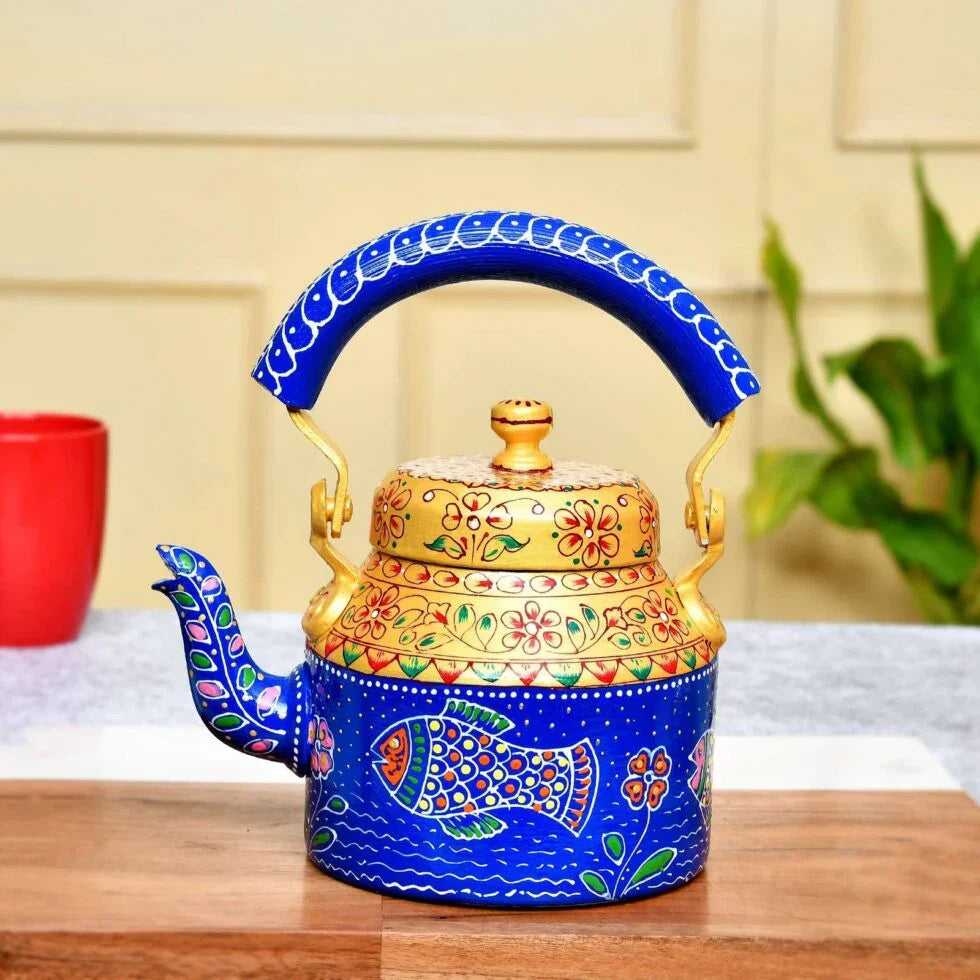 Hand-Painted Aluminium Tea Kettle – 750 ml for kitchen décor Home Décor , Tea Party Serving (BLACK LUXE CRAFTS) - BLACKLUXECRAFTS