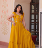 Handmade Mustard Yellow Maxi Dress – Ethnic Indian Embroidered Butterfly Gown | Boho Party Wear Long Dress for Women (BLACKLUXE CRAFTS) - BLACKLUXECRAFTS